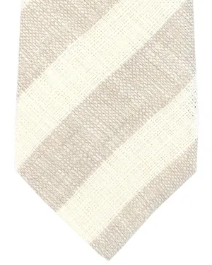 Brunello Cucinelli Tie White Taupe Gray Stripes - Linen FINAL SALE