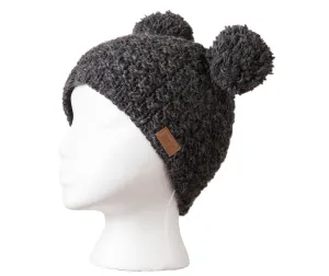 Charcoal Wool Pom Pom winter hat, Gray fleece Hat, Double Pom Pom, Wool beanie, Fleece Lined