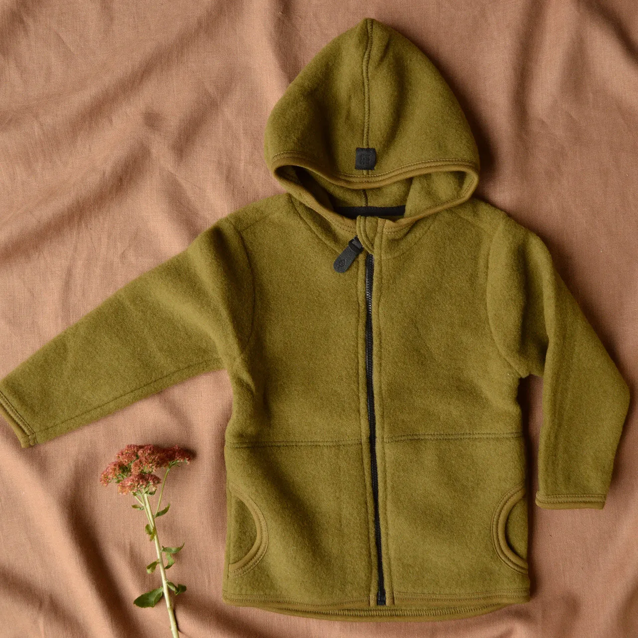 Child's Jacket - 100% Organic Wool Fleece - Olive Gold (2-10y)