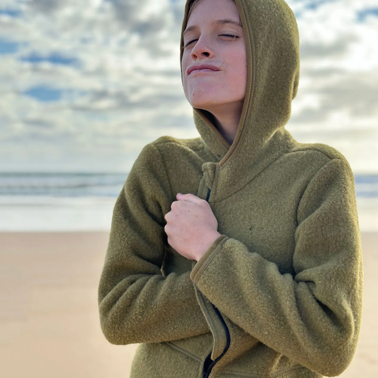 Child's Jacket - 100% Organic Wool Fleece - Olive Gold (2-10y)