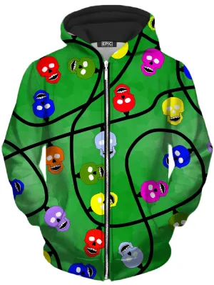 Christmas Skulls Green Unisex Zip-Up Hoodie