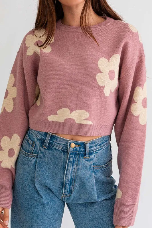 Crop Sweater with Daisy Pattern