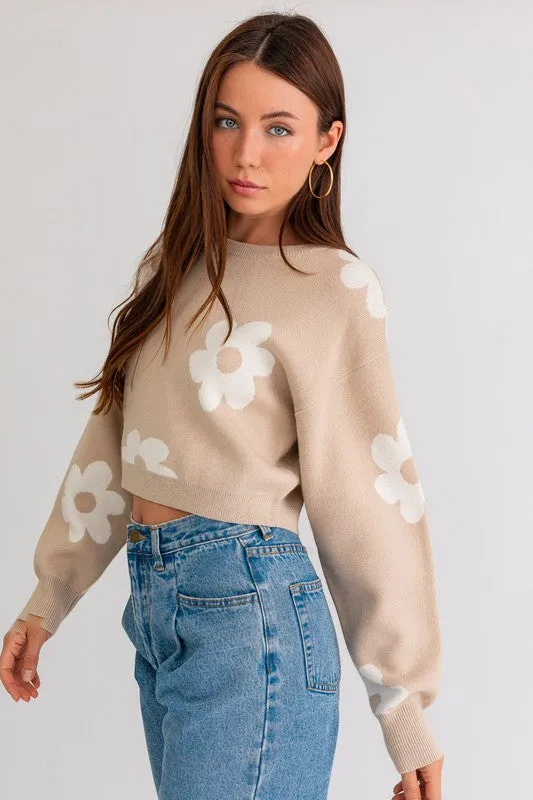 Crop Sweater with Daisy Pattern