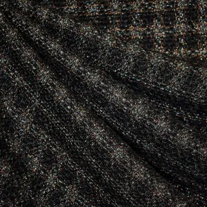 Designer Subtle Plaid Chunky Wool Blend Tweed Black/Metallic