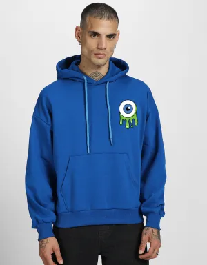 Eye Blue Pocket Graphic Printed Hoodie