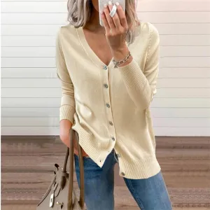 Fashionkova  Women Knitted Sweaters Button Cardigan Coats 2022 Spring Autumn V Neck Long Sleeves Single Breasted Solid Casual Sweater