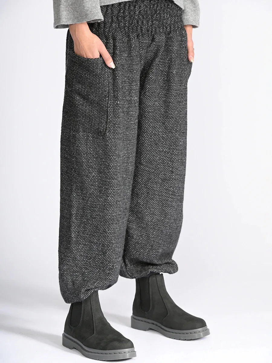 Grey Stripes Wool Harem Pants - High Crotch