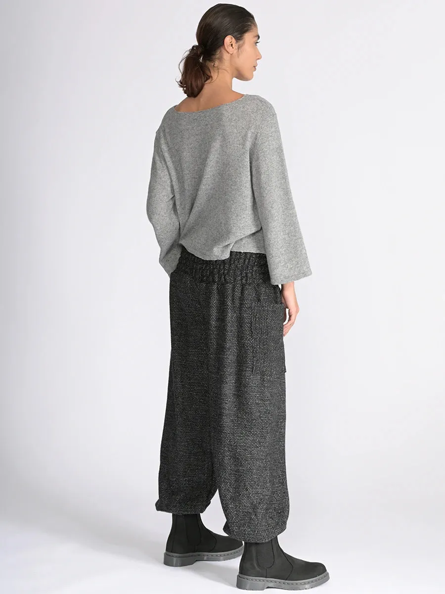 Grey Stripes Wool Harem Pants - High Crotch