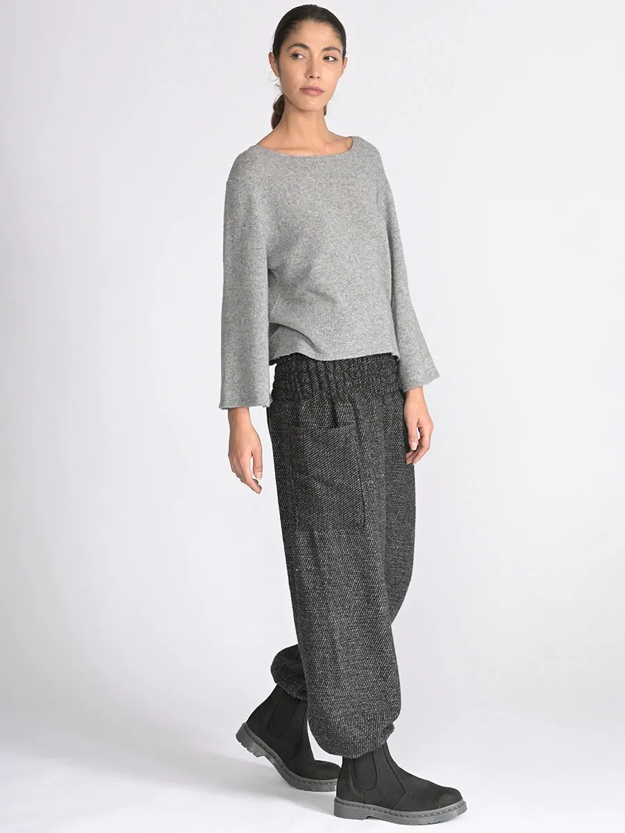 Grey Stripes Wool Harem Pants - High Crotch