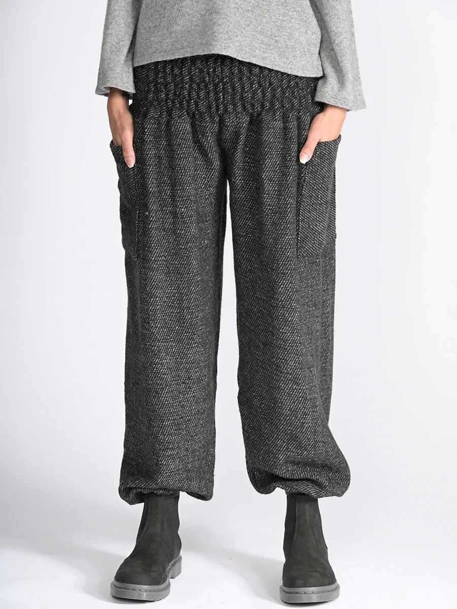 Grey Stripes Wool Harem Pants - High Crotch