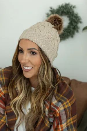 IN STOCK Carly Cable Knit Beanie - Tan