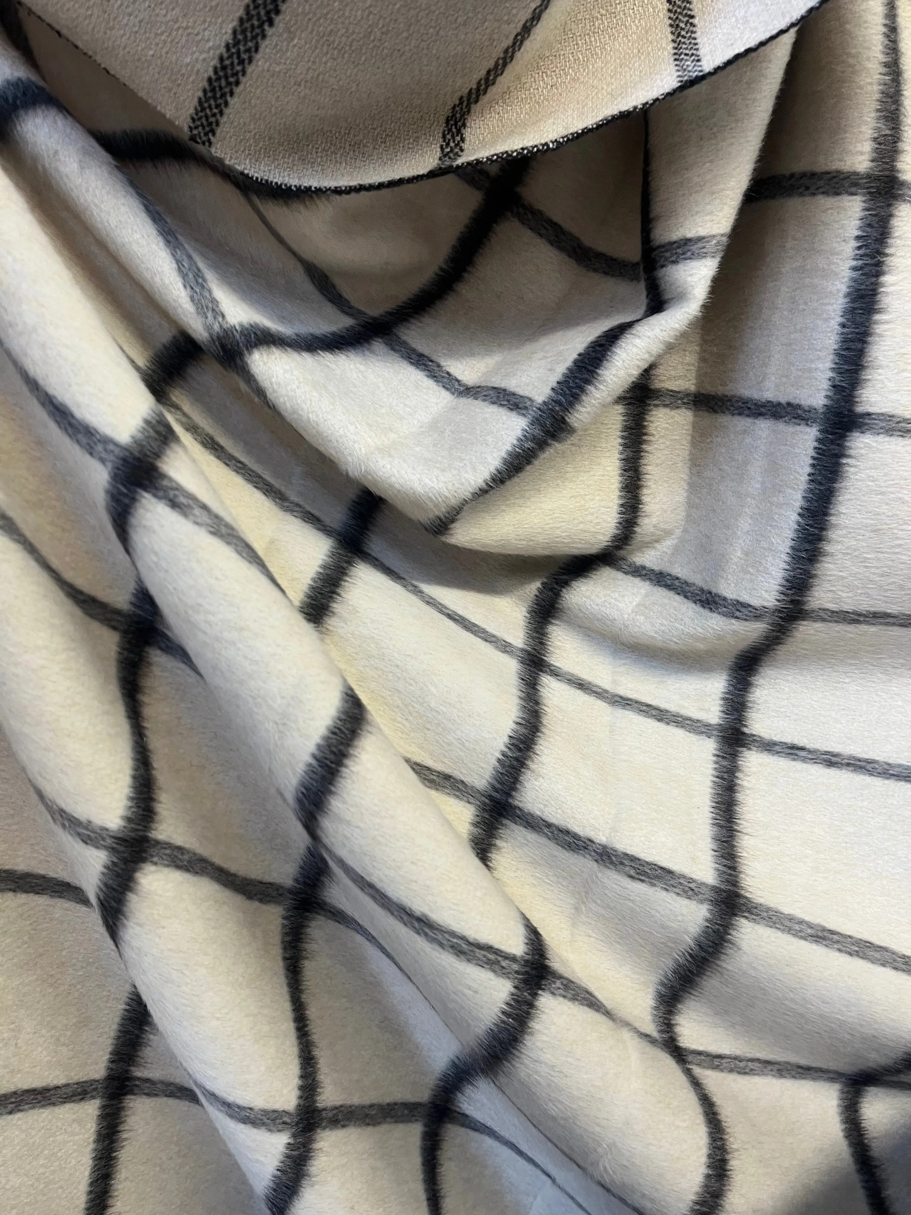 Italian Super Mohair Wool Plaid - Beige & Black