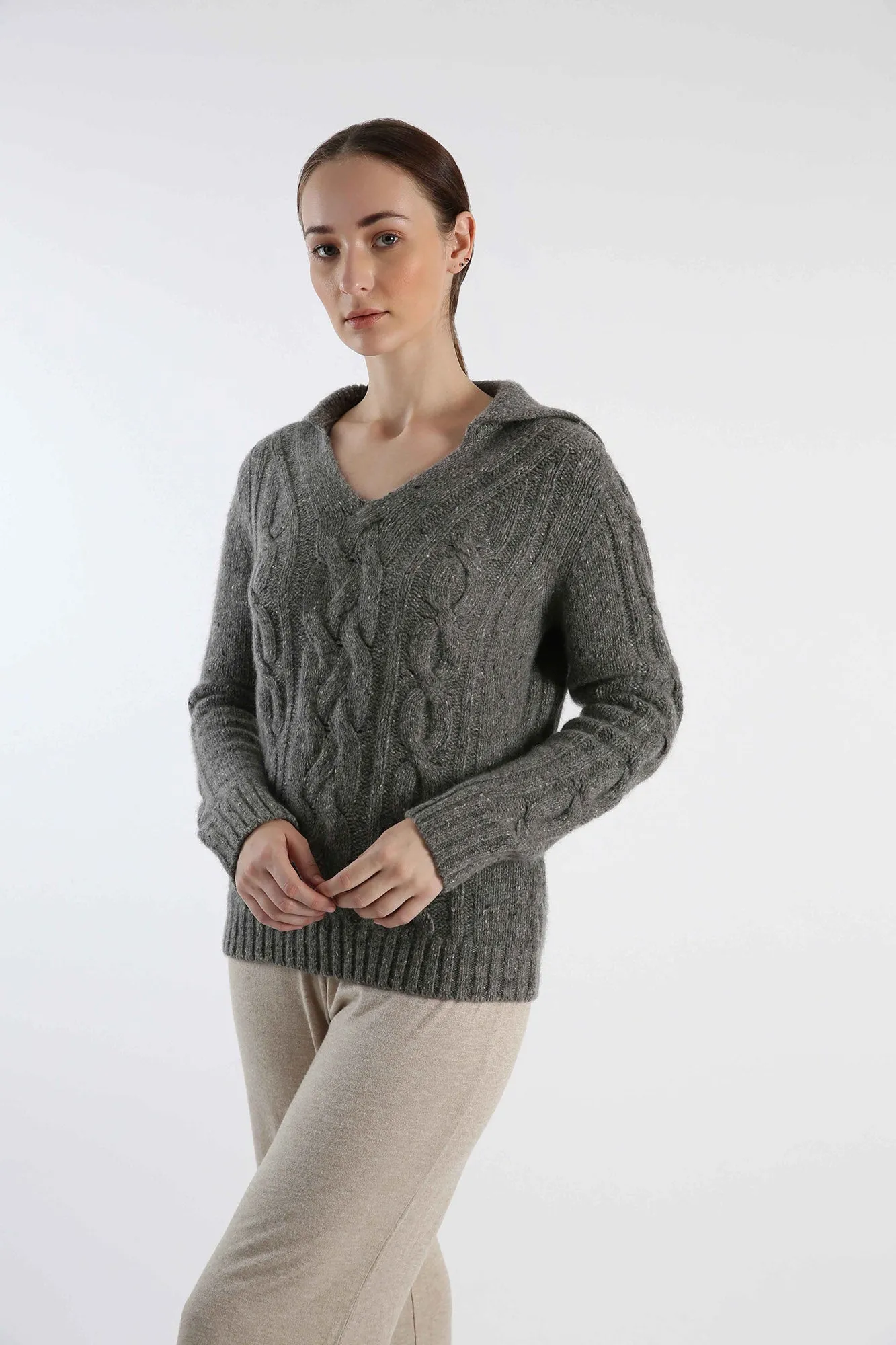 Jhonny Collar Pure Cashmere Sweater - Grey