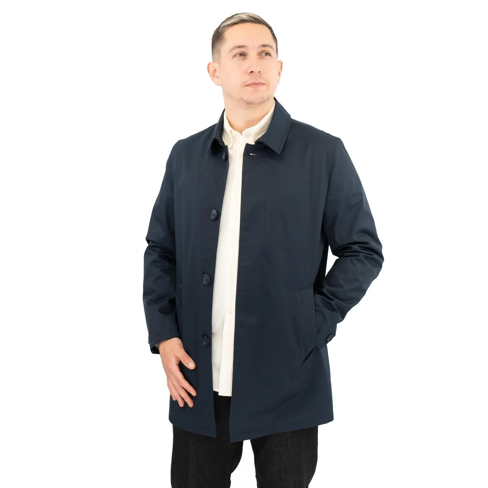 M&S Mens Shirt Collar Mac Raincoat Navy