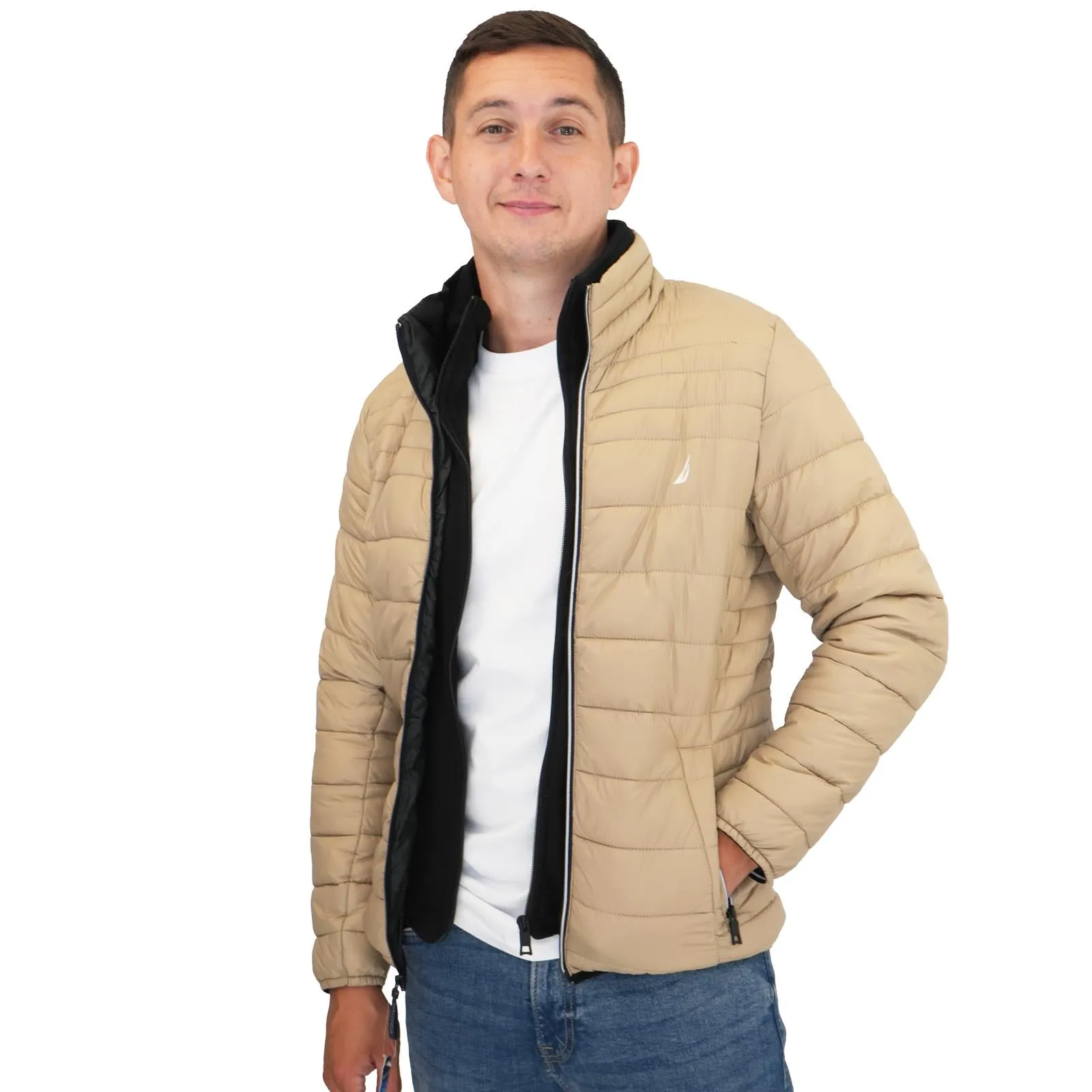 Nautica Performance Double Zip Puffer Jacket Tan