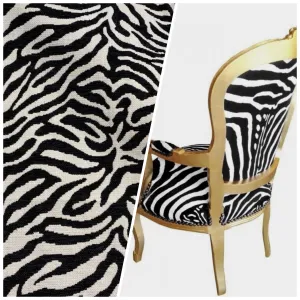 NEW Queen Claudia Designer Upholstery Heavyweight Burnout Zebra Chenille Fabric Black and White