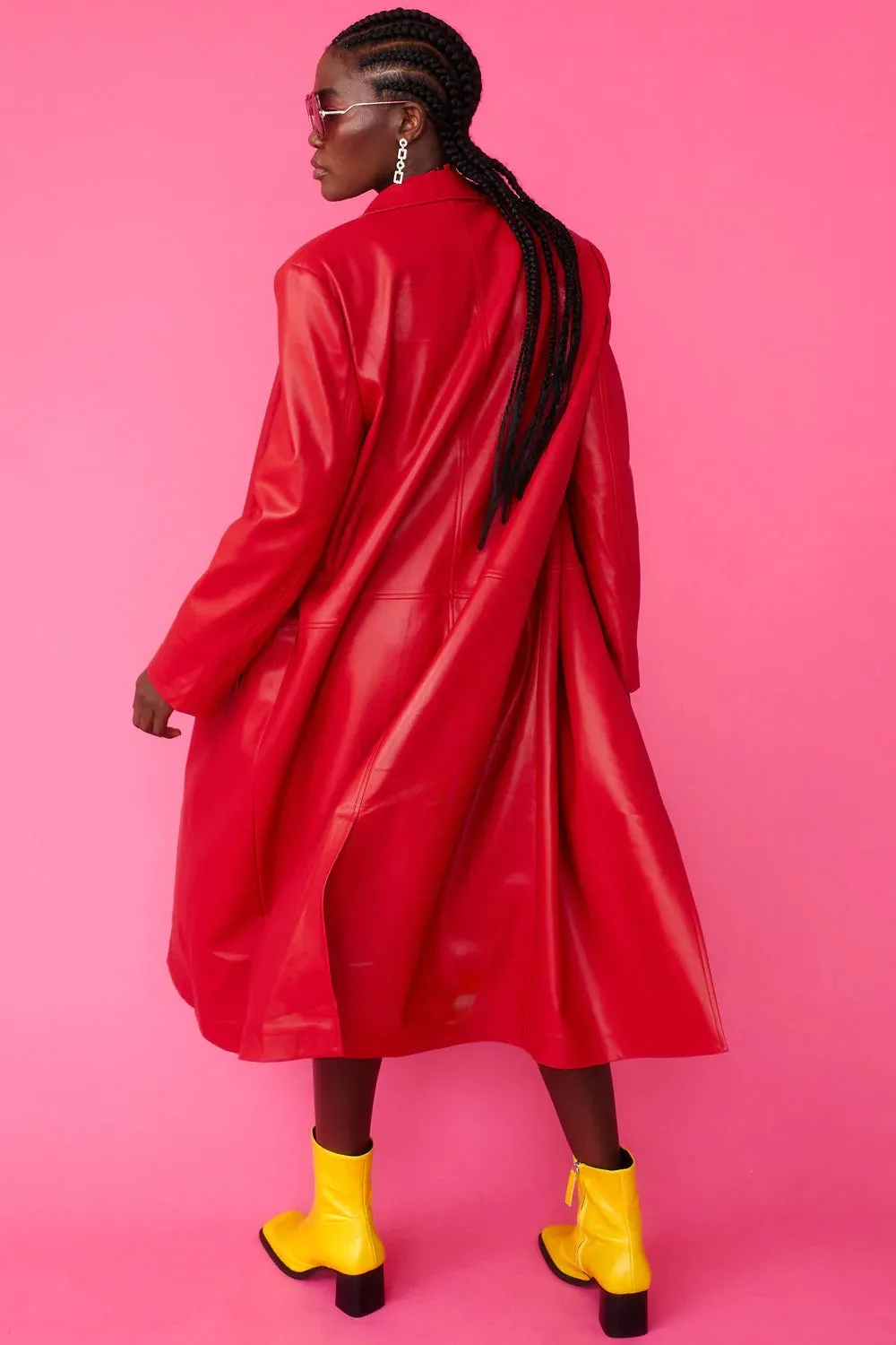 Red Eco Leather Trench Coat