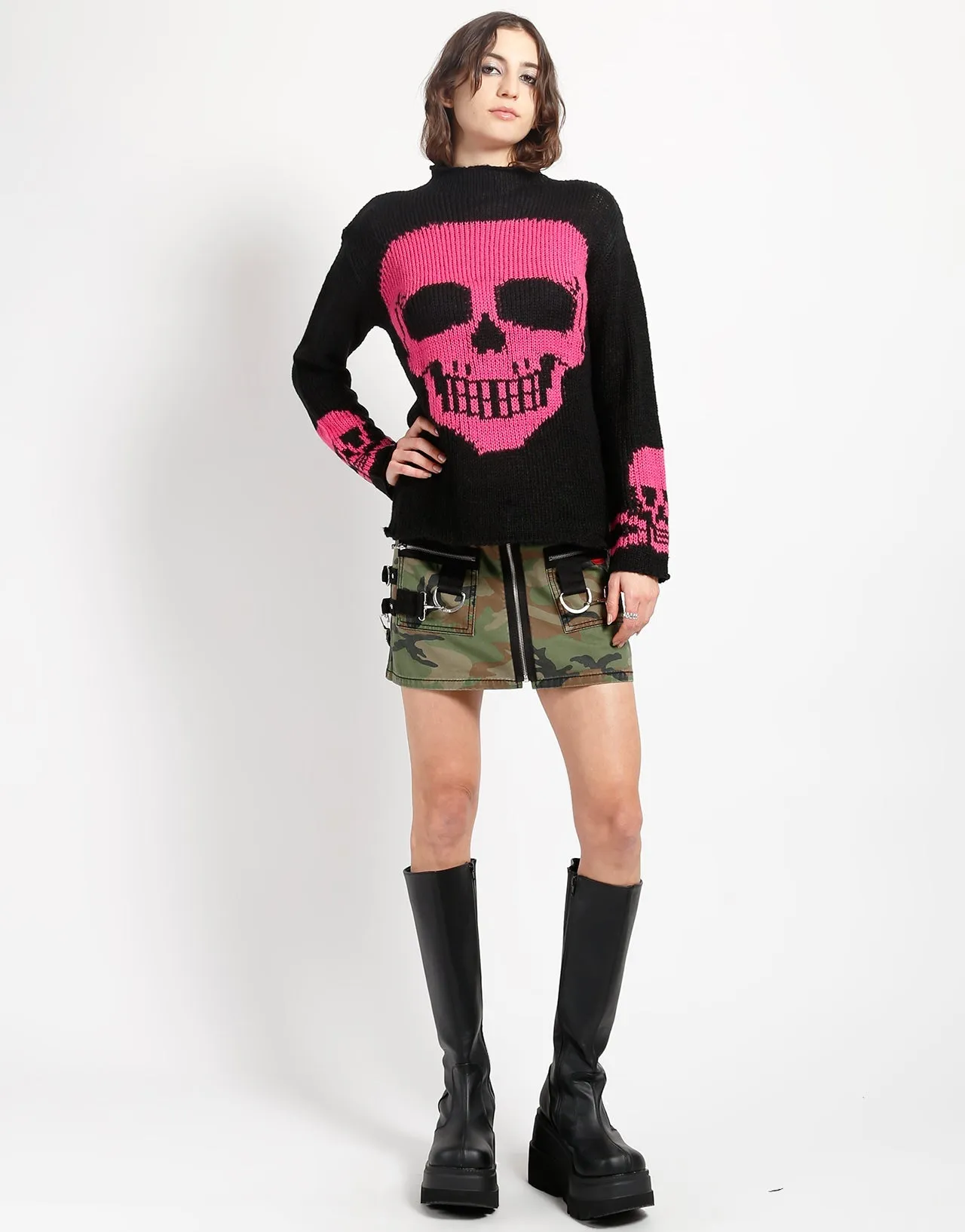 SKULL SWEATER PINK SKULL