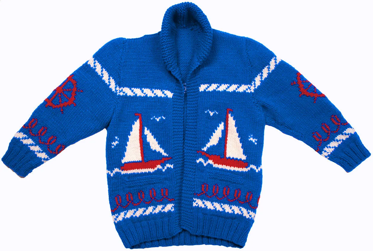 SOLD  - Vintage Mary Maxim Cowichan Sweaters for Father &amp; Son Sailing Time Boat Pattern