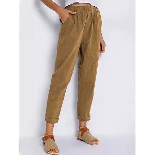 Solid Color Elastic Waist Casual Harem Pants