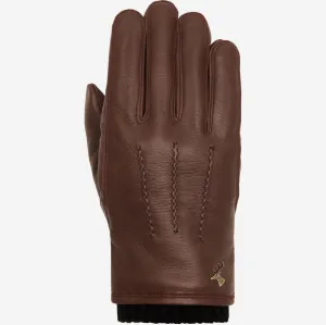 Williams Brown Goatskin Leather Gloves with Warm Fleece Lining and Press-Stud Closure