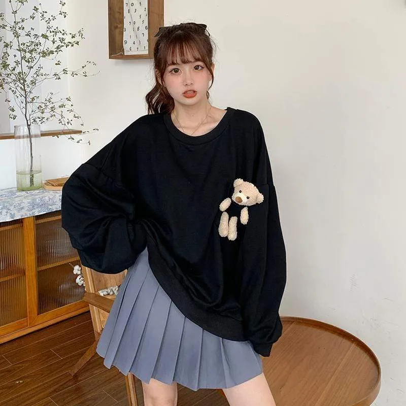 Women's Casual Long Sweaters With Little Bear Doll 